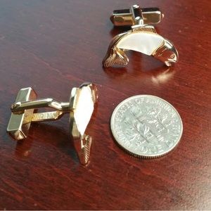 Swank salmon gold plated cufflinks with pearl stone and money clip